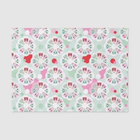 パステル調の花のフクロウの背景パターン 薄葉紙 (正面)