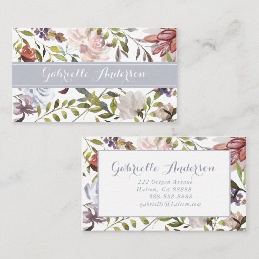 パステル調の花の植物の呼出し 名刺 (正面/裏面)