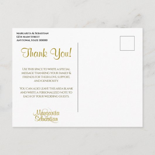 パステル調の花の金ゴールドフレームの結婚式は写真感謝していしています ポストカード (裏面)