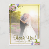 パステル調の花の金ゴールドフレームの結婚式は写真感謝していしています ポストカード (正面)