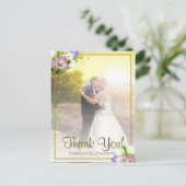 パステル調の花の金ゴールドフレームの結婚式は写真感謝していしています ポストカード (スタンド正面)
