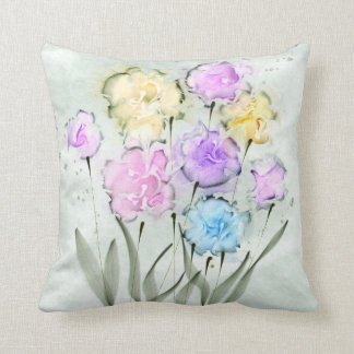 パステル調の花模様の水彩画の枕 クッション