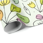 パステル調の花模様及び葉2 ラッピングペーパー (ロールコーナー)