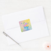 パステル調の花瓶の花と蝶のアート スクエアシール (封筒)