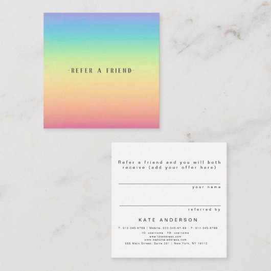 パステル調の虹のグラデーションな顧客の紹介カード スクエア名刺 (正面/裏面)