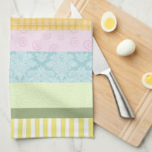 パステル調の虹のブロケードのストライプの格子縞の渦巻タオル キッチンタオル (四つ折り)