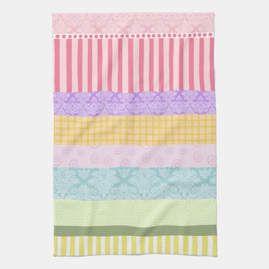 パステル調の虹のブロケードのストライプの格子縞の渦巻タオル キッチンタオル (縦)