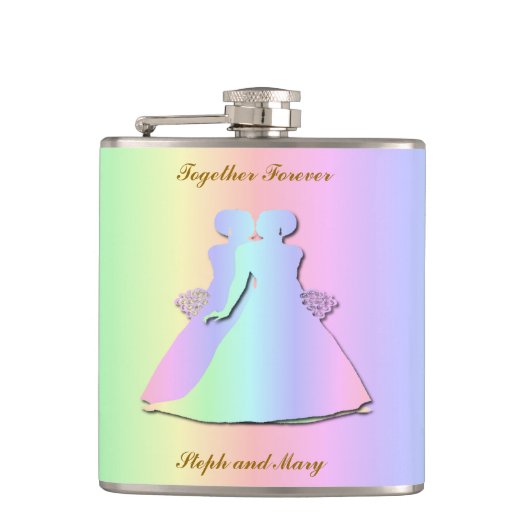 パステル調の虹のレズビアンの花嫁Hipflask フラスク (正面)