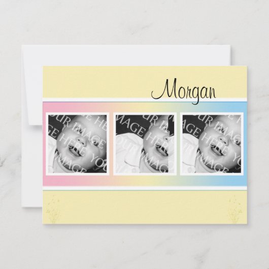 パステル調の虹フレームのベビーの発表 案内状 (裏面)