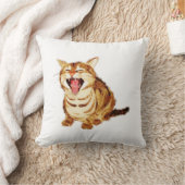 パステル調の鉛筆のスケッチのあくびをする虎猫 クッション (ブランケット)