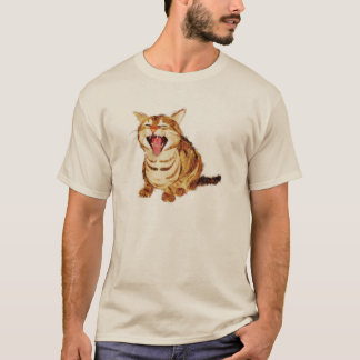パステル調の鉛筆のスケッチのあくびをする虎猫 Tシャツ