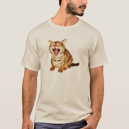 パステル調の鉛筆のスケッチのあくびをする虎猫 Tシャツ (正面)