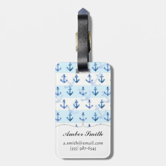 パステル調の青いいかりパターン ラゲッジタグ (裏面縦)