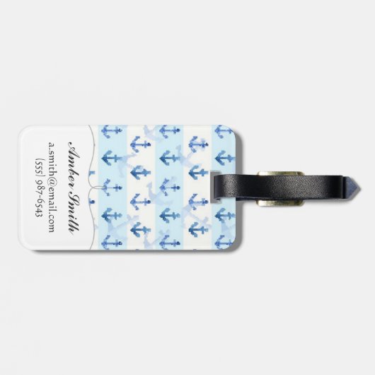 パステル調の青いいかりパターン ラゲッジタグ (裏面横)