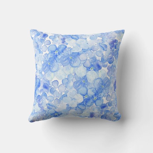 パステル調の青いラベンダーの水彩画のhortensiaの花柄 クッション (裏面)