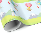 パステル調の青い背景の熱気の気球 ラッピングペーパー (ロールコーナー)