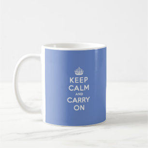 パステル調の青いKeep Calm and Carry On コーヒーマグカップ