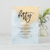 パステル調の青および金ゴールドは|の第40誕生会に大理石模様をつけます 招待状 (スタンド正面)