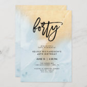 パステル調の青および金ゴールドは|の第40誕生会に大理石模様をつけます 招待状 (正面/裏面)