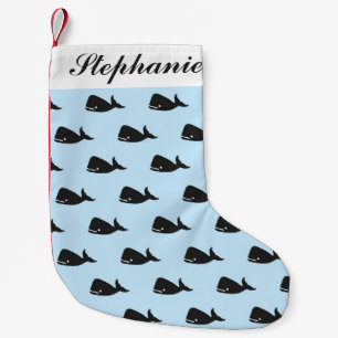 パステル調の青のかわいく小さい濃紺のクジラパターン スモールクリスマスストッキング