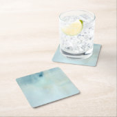 パステル調の青の水彩画の背景および黄色 スクエアペーパーコースター (インサイチュ)