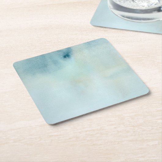 パステル調の青の水彩画の背景および黄色 スクエアペーパーコースター (アングル)