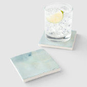 パステル調の青の水彩画の背景および黄色 ストーンコースター (横)