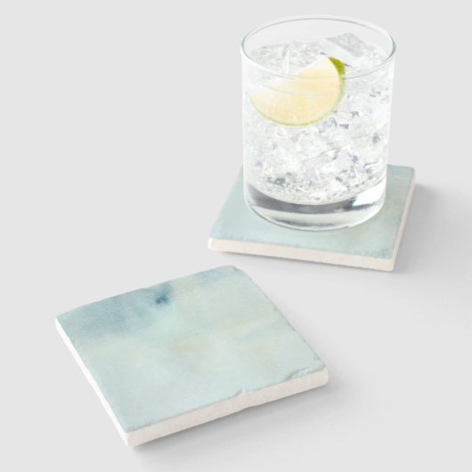 パステル調の青の水彩画の背景および黄色 ストーンコースター (横)