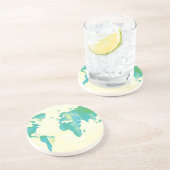 パステル調の青緑のストライプな地図 コースター (側面)