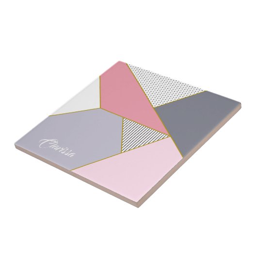 パステル調エレガントで幾何学的でストライプな水玉模様 タイル (側面)