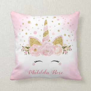 パステル調ピンクのユニコーンの魔法の雲のグリッターの子供部屋 クッション