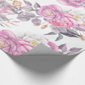 パステル調ピンクの灰色のエレガントな国のバラの花 ラッピングペーパー (角)