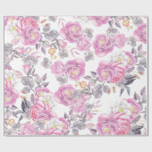 パステル調ピンクの灰色のエレガントな国のバラの花 ラッピングペーパー (フラット)