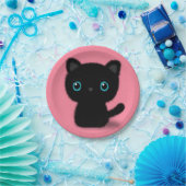 パステル調ピンクの甘く黒い子ネコ ペーパープレート (パーティー)