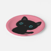パステル調ピンクの甘く黒い子ネコ ペーパープレート (アングル)