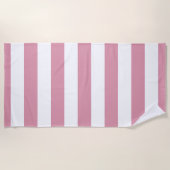 パステル調ピンクの白い縞模様 ビーチタオル (正面)