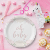 パステル調ピンクの花のシャクヤクのOhベビーのベビーシャワー ペーパープレート (パーティー)