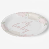 パステル調ピンクの花のシャクヤクのOhベビーのベビーシャワー ペーパープレート (アングル)