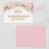 パステル調ピンクの花のユニコーンの女の子のベビーのおむつのラッフル エンクロージャーカード (正面/裏面)