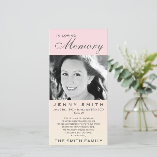 パステル調ピンクのOmbré記念家族の承認 サンキューカード (スタンド正面)