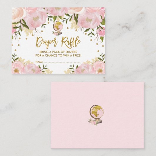 パステル調ピンク旅行冒険のベビーのおむつのラッフル エンクロージャーカード (正面/裏面)