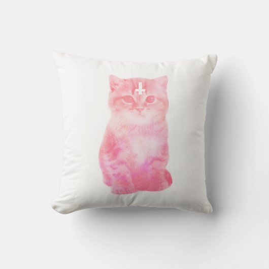 パステル調ピンク猫の枕 クッション (正面)