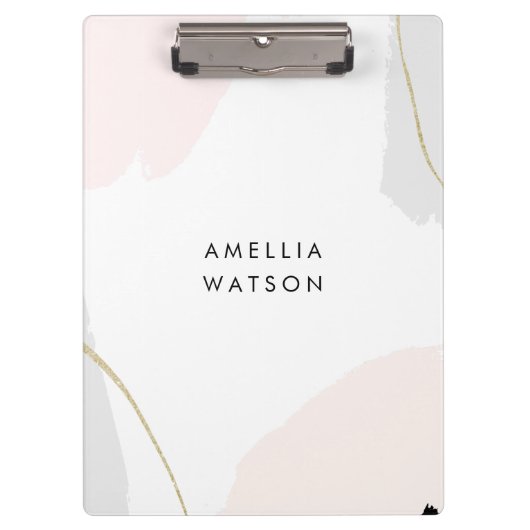 パステル調ピンク、黒い及び灰色の水彩画のブラシの打撃 クリップボード (正面)