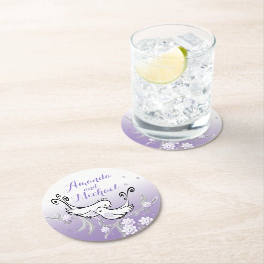 パステル調愛鳥のカスタムな結婚式のコースター ラウンドペーパーコースター (インサイチュ)