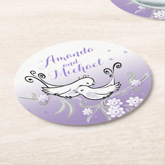パステル調愛鳥のカスタムな結婚式のコースター ラウンドペーパーコースター (アングル)