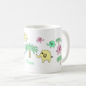 パステル調象およびヤシの木のマグ コーヒーマグカップ (正面右)