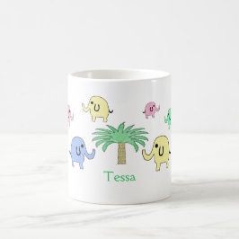 パステル調象およびヤシの木のマグ コーヒーマグカップ