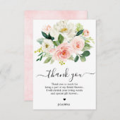 パステル赤面かわいらしピンクフローラブライダルシャワー サンキューカード (正面/裏面)