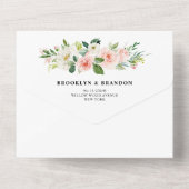 パステル赤面かわいらしピンクフローラボタニカル結婚ズ オールインワン招待状 (裏面)