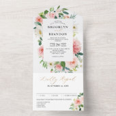 パステル赤面かわいらしピンクフローラボタニカル結婚ズ オールインワン招待状 (内側)